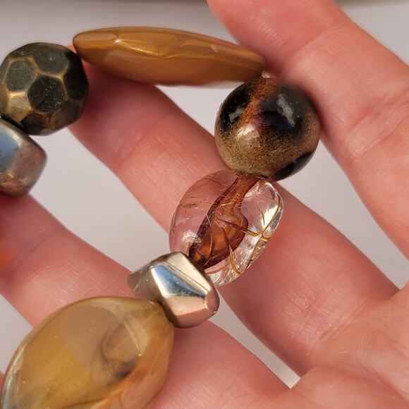 Vintage mixed bead bracelet brown gold eclectic 1980s statement jewelry - Picture 4 of 10